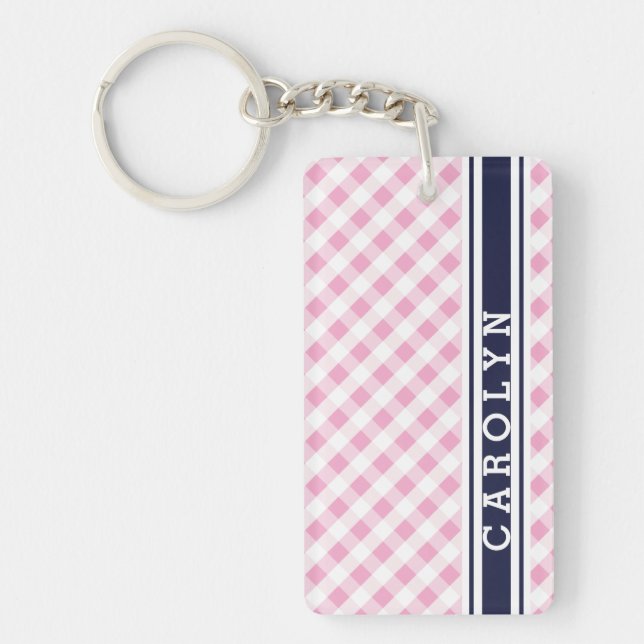 chic preppy rosa navy gingham mönster monogram (Framsidan)