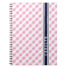 chic preppy rosa navy gingham mönster monogram anteckningsbok