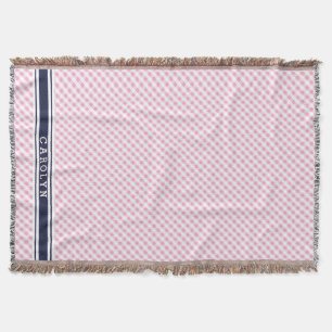 chic preppy rosa navy gingham mönster monogram filt