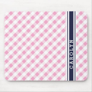 chic preppy rosa navy gingham mönster monogram musmatta