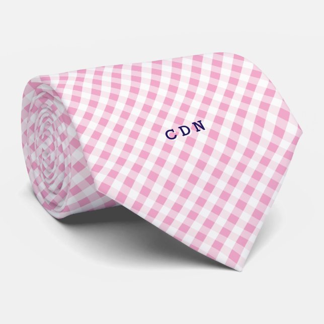 chic preppy rosa navy gingham mönster monogram slips (Rullad)