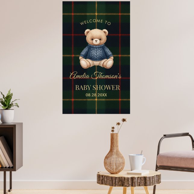 Chic Preppy Teddy Bear Baby Shower  Poster (Vardagsrum 3)
