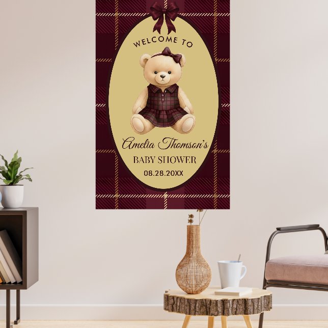 Chic Preppy Teddy Bear Baby Shower  Poster (Vardagsrum 3)