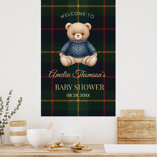 Chic Preppy Teddy Bear Baby Shower  Poster (Kök)