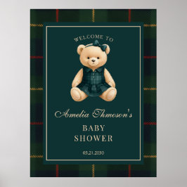Chic Preppy Teddy Bear Baby Shower Welcome  Poster