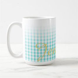 chic preppy turuqoise gingham mönster monogram mugg