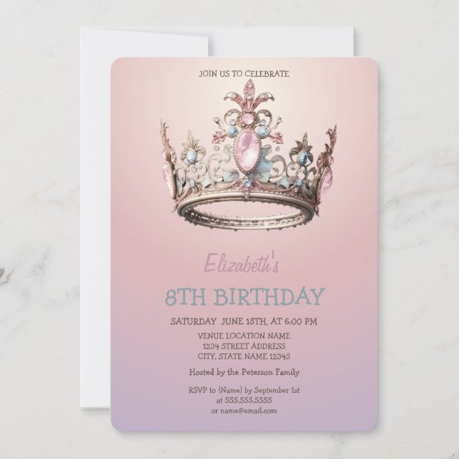 Chic prinsesskrona glitter födelsedag  inbjudningar (Framsida)