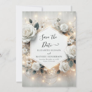Chic Printable Vit ros Bröllop Spara Datumet
