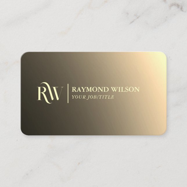Chic Professionell Gradient Faux Guld Monogram Visitkort (Framsida)