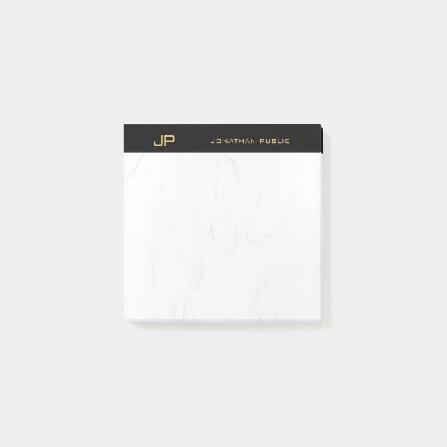 Chic Professionell Monogram Black Guld Marble Post-it Block (Framsida)