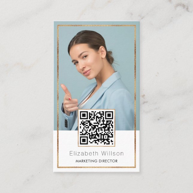 Chic Professionell QR-kod Guld Glitter Ram Foto Visitkort (Framsida)