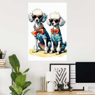 Chic Pudel Duo med sunglass & Gemstone Collars Poster