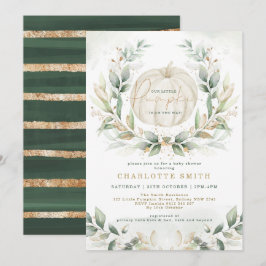 Chic Pumpkin Greenery Guld Fall Wandeans Baby Show Inbjudningar