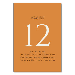 Chic Pumpkin Orange Event Bord Tält-tecken Bordsnummer
