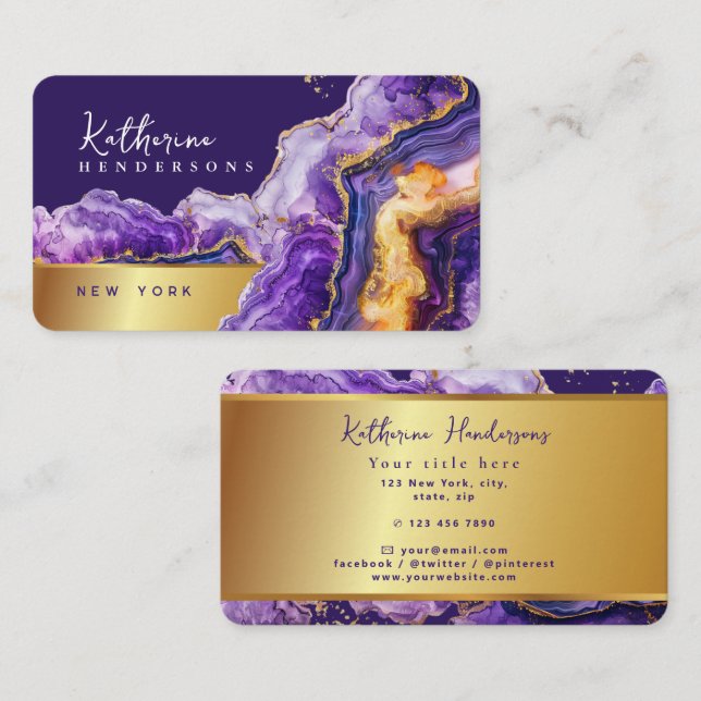 Chic Purple Agate gold glitter marble Professional Visitkort (Fram/baksida)