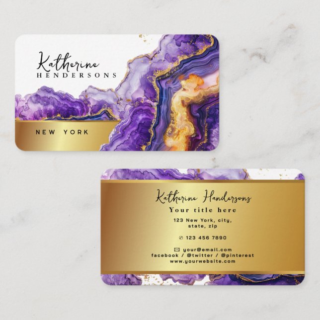 Chic Purple Agate gold glitter marble Professional Visitkort (Fram/baksida)