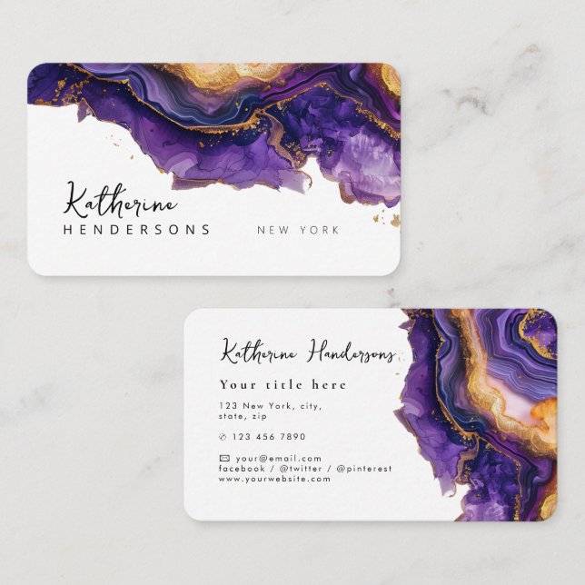 Chic Purple Agate gold glitter marble Professional Visitkort (Fram/baksida)