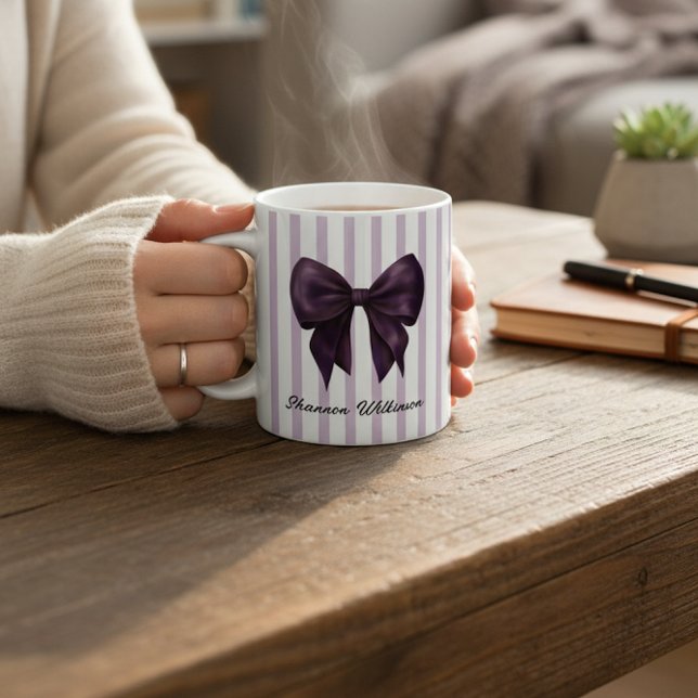 Chic Purple Bow Feminine Name Mug Kaffemugg (Skapare uppladdad)