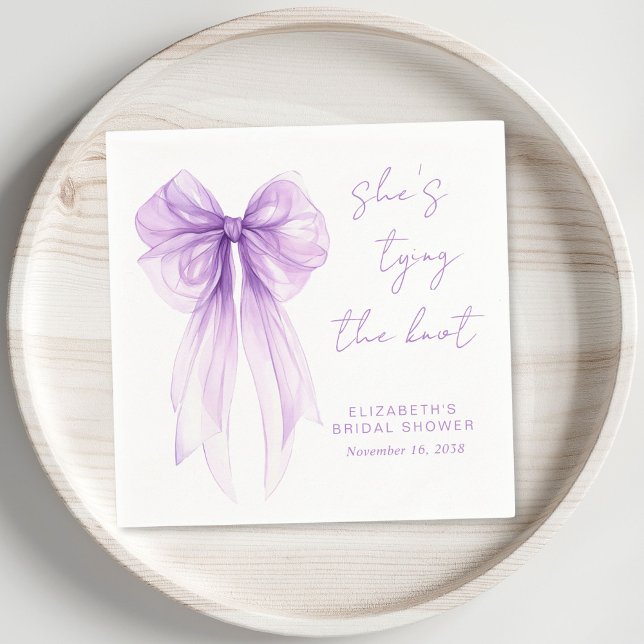 Chic Purple Bow Watercolor Bridal Shower Pappersservett (Chic Purple Bow Watercolor Bridal Shower Napkins)