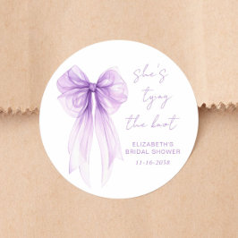 Chic Purple Bow Watercolor Bridal Shower Runt Klistermärke