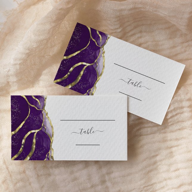Chic Purple Gold Ink Wedding Escort Placeringskort (Skapare uppladdad)