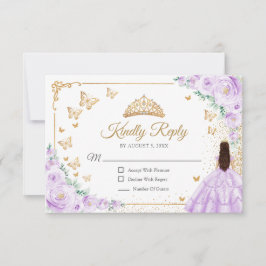 Chic Purple Lilac Roses Gold Quinceanera Reply OSA Kort