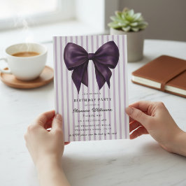 Chic Purple Stripes Birthday QR Invite Inbjudningar