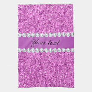Chic purpurfärgade FauxSequins och diamanter Kökshandduk