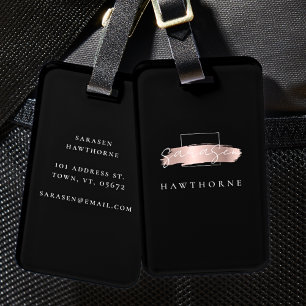 Chic Push Stroke Black Faux Ro Guld Monogram Bagagebricka