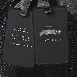 Chic Push Stroke Black Faux Silver Grått Monogram Bagagebricka