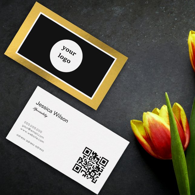 Chic QR-anpassningsbar logotyp guld modern affärsk Visitkort (Chic QR code custom logo gold modern business card)