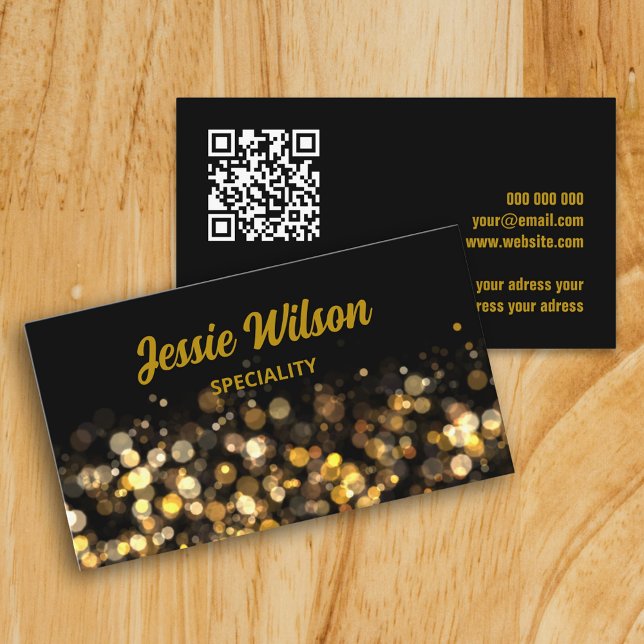 Chic QR-kodljus glitter professionell svart Visitkort (Skapare uppladdad)