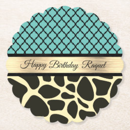 Chic Quatrefoil Giraffe Print Birthday Personalize Underlägg Papper