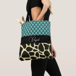 Chic Quatrefoil Giraffe Print Personlig Tygkasse