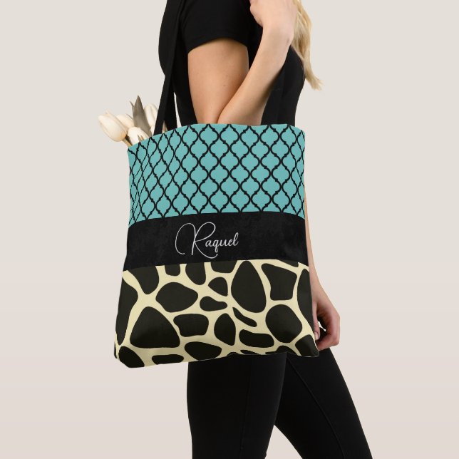 Chic Quatrefoil Giraffe Print Personlig Tygkasse (Närbild)