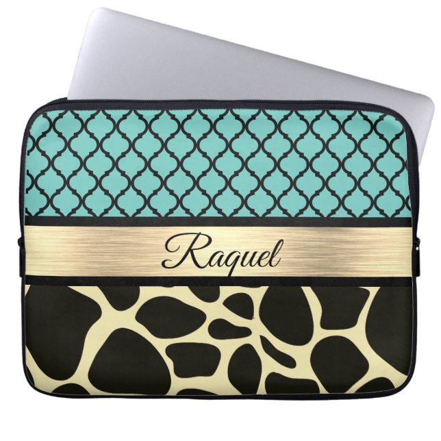 Chic Quatrefoil Giraffe-utskrift Laptop Fodral (Framsidan)