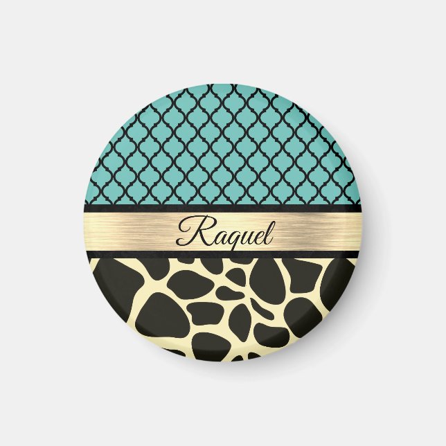 Chic Quatrefoil Giraffe-utskrift Magnet (Framsidan)