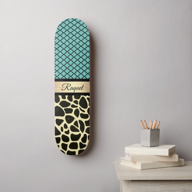 Chic Quatrefoil Giraffe-utskrift   Mini Skateboard Bräda 18,5 Cm (Väggkonst)