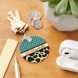 Chic Quatrefoil Giraffe-utskrift Nyckelring