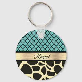 Chic Quatrefoil Giraffe-utskrift Nyckelring