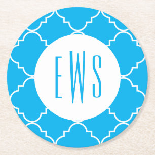 Chic Quatrefoil Monogrammed Papper Underlägg Rund