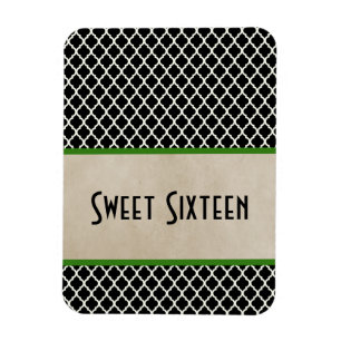 Chic Quatrefoil Sweet 16 Magnet, Grönt Magnet
