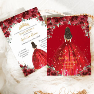 Chic Quinceañera 15:e Röda Blommigten Ro Princess Inbjudningar