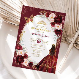 Chic Quinceañera Burgundy  Blommigt Butterfly Inbjudningar