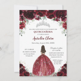 Chic Quinceañera Burgundy Blommigt Princess Silver Inbjudningar