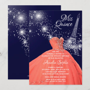 Chic Quinceañera Coral Gown Eiffel Torn Inbjudan