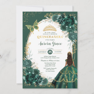 Chic Quinceañera Emerald Grönt Blommigt Butterfly Inbjudningar