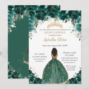 Chic Quinceañera Emerald Grönt Blommigt Princess Inbjudningar