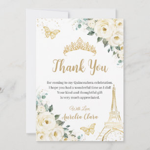 Chic Quinceañera Ivory Blommigt Eiffel 16:e födels Tack Kort