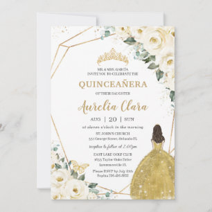 Chic Quinceañera Ivory White Blommigt Princess Gul Inbjudningar